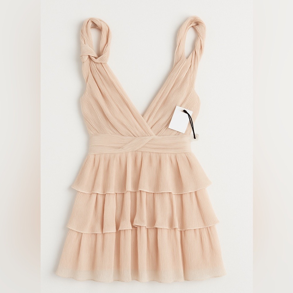 MABLE‎ Pleated Tiered Ruffle Mini Dress Cream Women's Small | Party Cocktail NWT